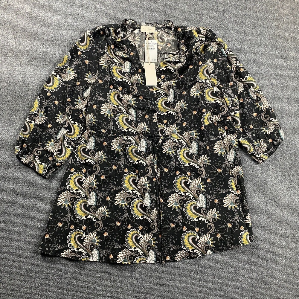 Melloday Dress Womens 1X Black Paisley Button Up‎ 3/4 Sleeve NWT